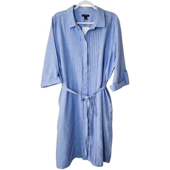Lands' End Dresses & Skirts - Lands End Linen Blend Shirt Dress Womens 22W Chambray Blue Belted